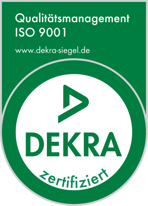 Das DEKRA-Siegel Qualitätsmanagement ISO 9001 als Nachweis für auditiertes und zertifiziertes Projektmanagement im B2B-Bereich von DACHSER & KOLB.