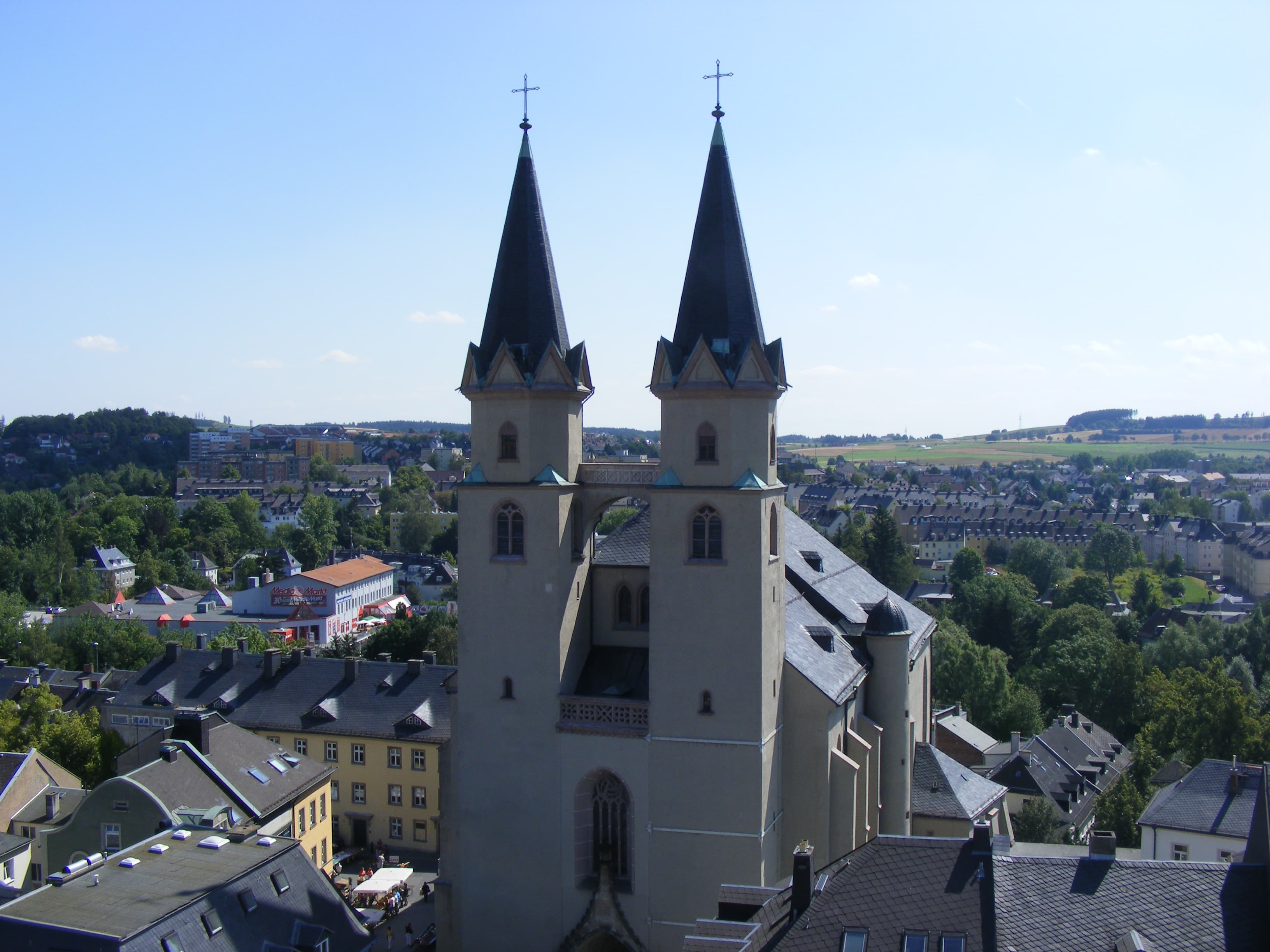 View from Hof town hall tower over St Michael’s Church and the city centre